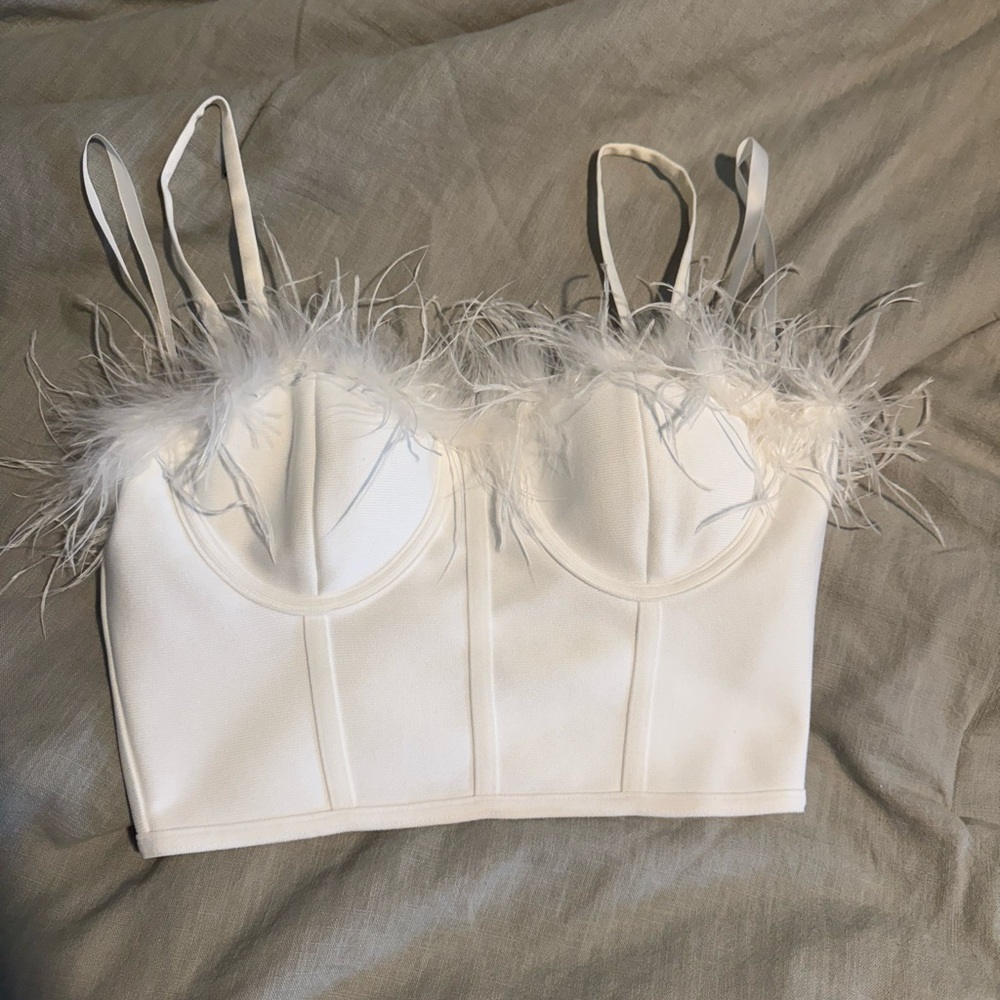 Superdown White Feather Trim Crop Top